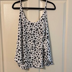 Womens White & Black Leopard Print Spaghetti Strap Tank Top